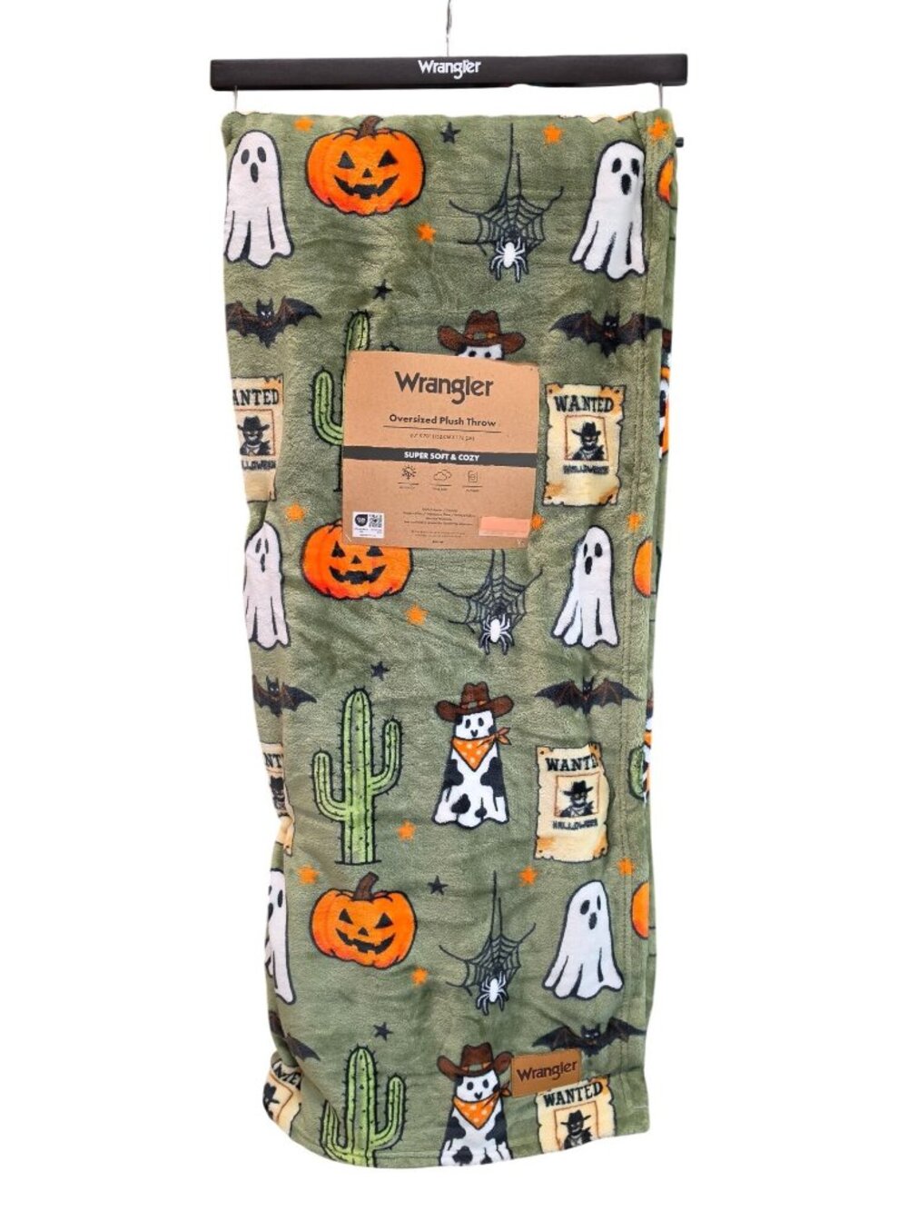 Wrangler Halloween Ghosts, Pumpkins, Bats Plush Throw Blanket